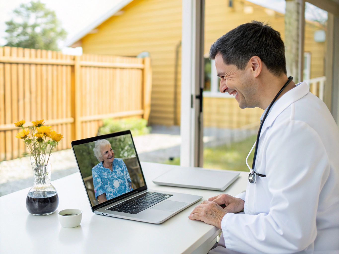 Patient at home consulting with a healthcare provider via telemedicine screen